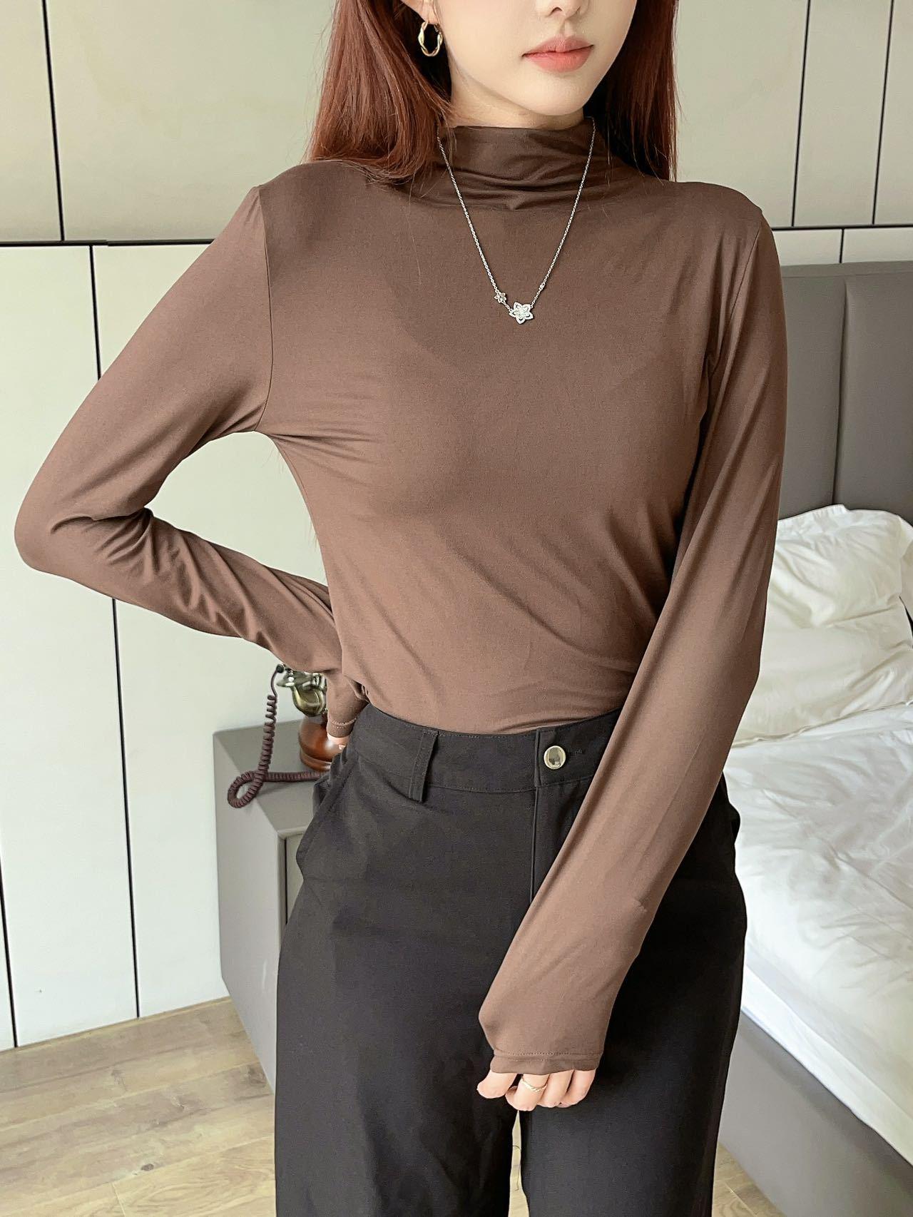 

Женская рубашка-маска из девятицветного модала с полувысоким воротником — весна/осень, облегающая, приятная для кожи, теплая, универсальный топ XL (55-70 kg)