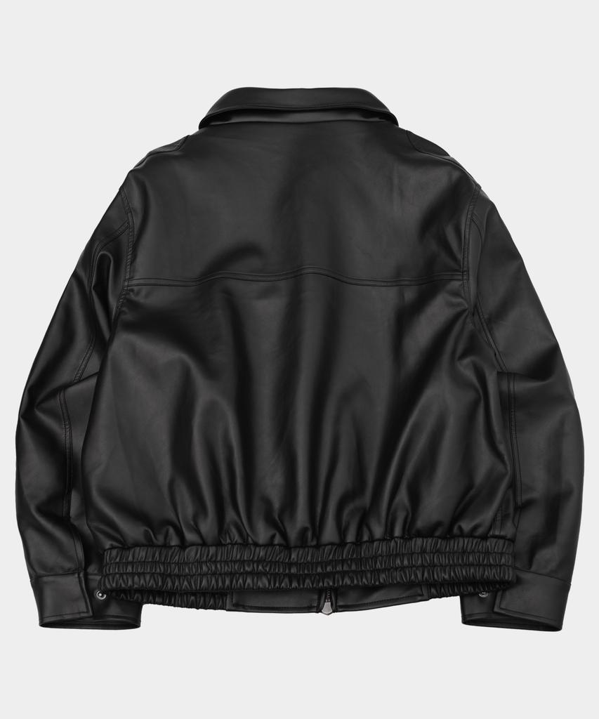 Placestudioman Vintage Washed Pigment Shoulderline Stitch Pocket Leather Jacket [Black]