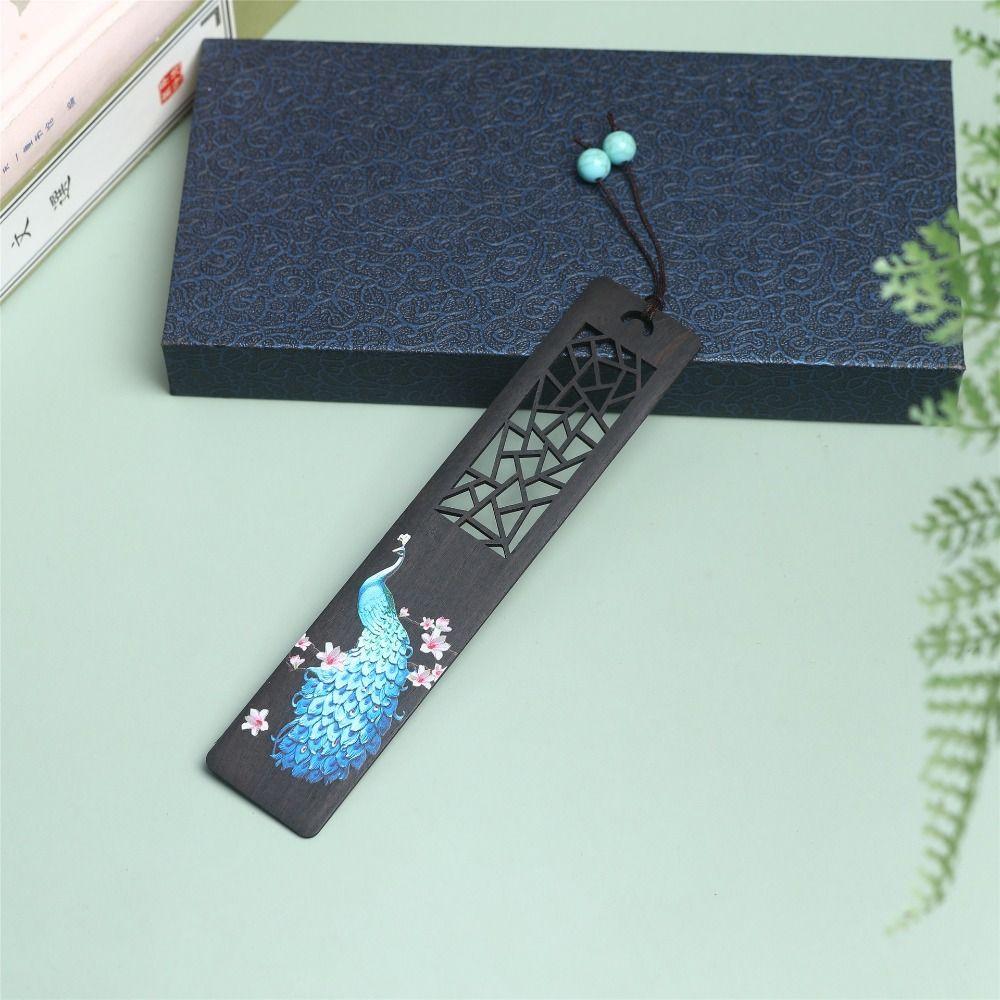 Students Gift Ebony Color Painted Retro Carving Pagination Mark Book Clip Wooden Bookmark