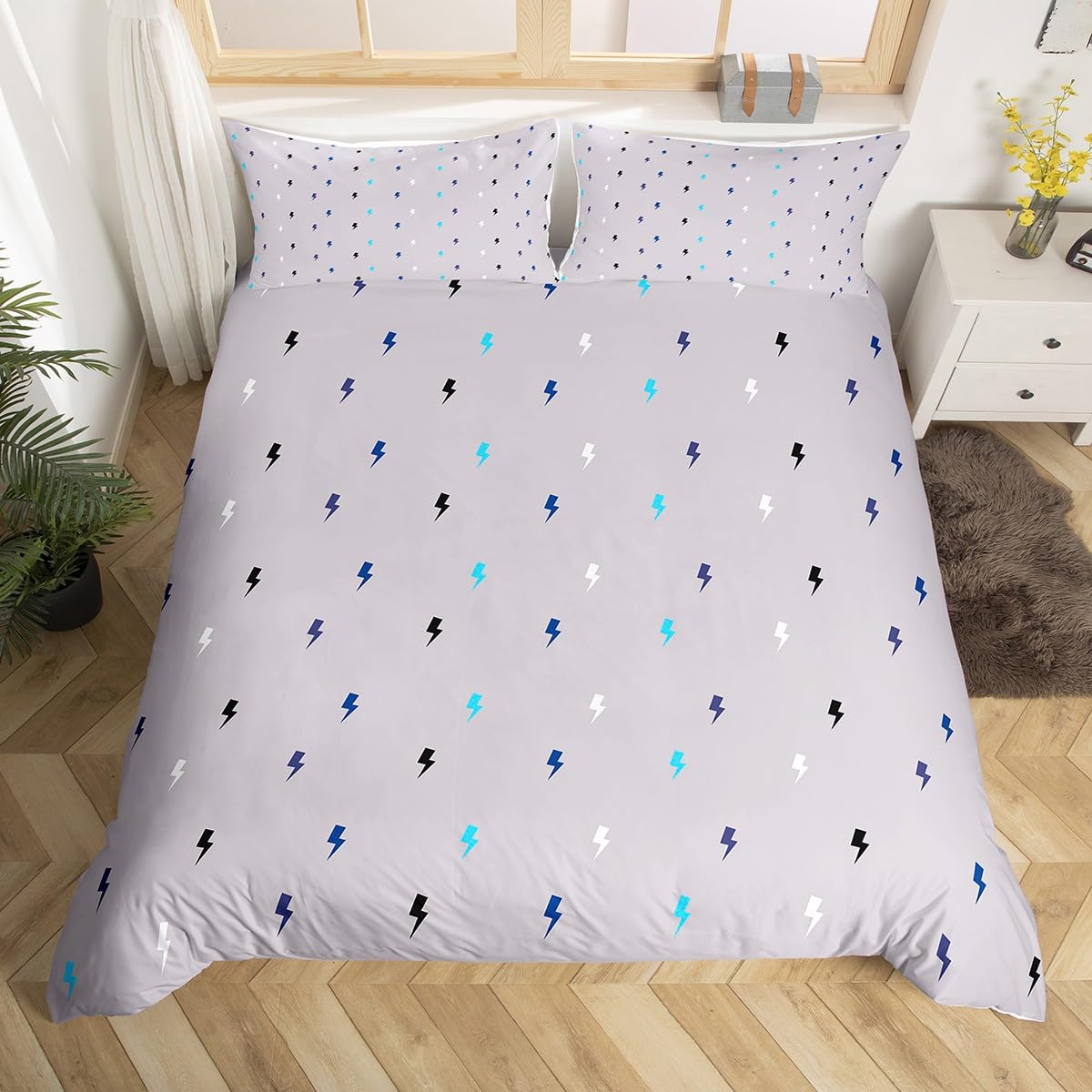 

Comforter Cartoon Flashing Lightning S For Kids Teens Lightweight Bedroom Decor Colorful Lightning Bedding Sets Comforter (quilt)-EU Single(135*200cm)3pcs