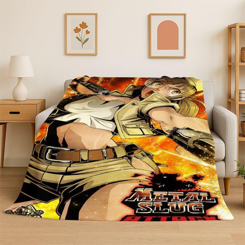 Retro Game Metal Slug Cartoon Flannel Blanket Soft Warm Throw Blanket for Bedroom Living Room Bed Travel Camping Picnic Gift