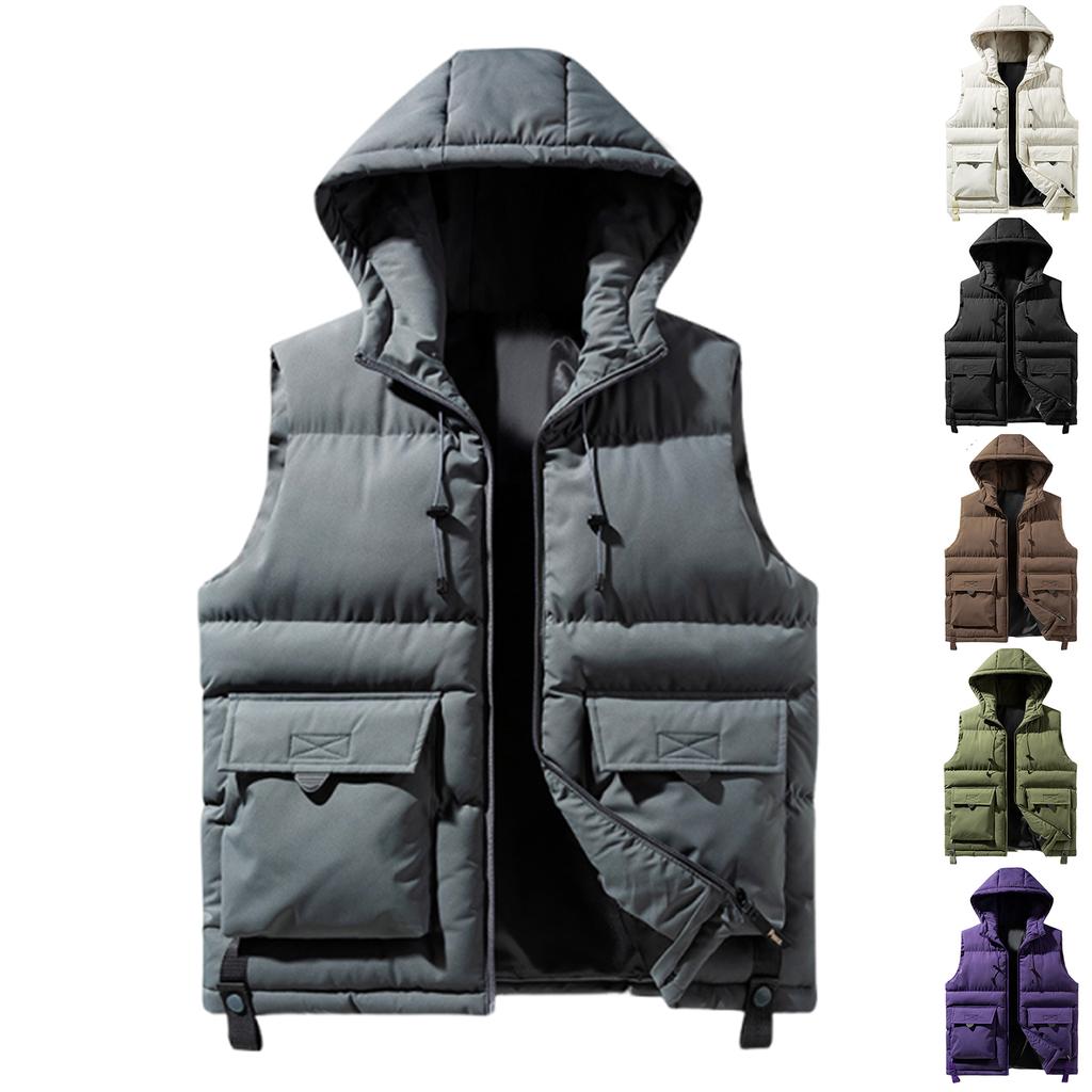 Pánské zimní trendy nošení volné tlusté bavlněné spony s mnoha kapsami, jednobarevné ležérní kabátek s kapucí