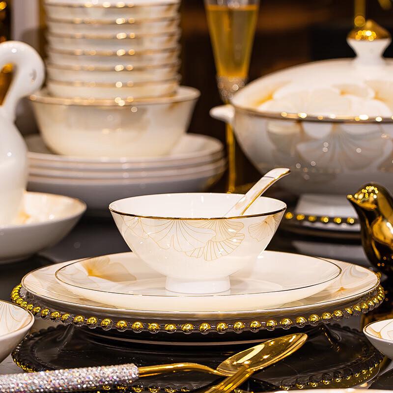 MoDe Lanka Nordic Ceramic 20-Piece Dinnerware Set with Pot - Golden Jade Theme