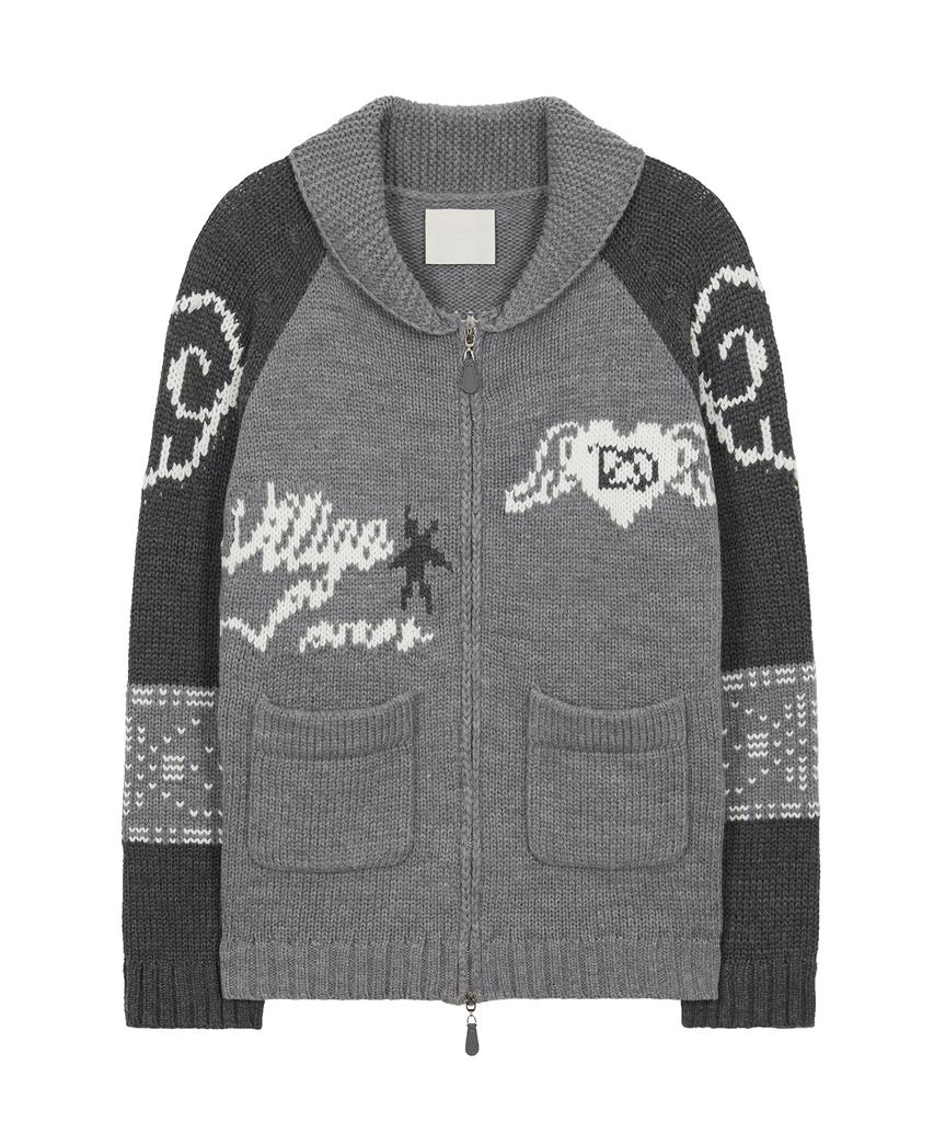 Illigo Angel Ring Cowichan Knit Zip-Up Grey