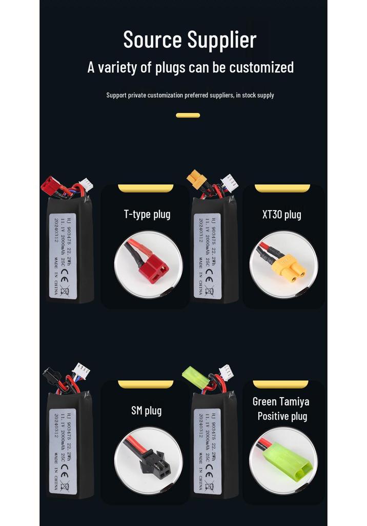 11.1V 2000mAh 25C High Discharge Lithium Battery Pack for High-Speed RC Cars (3S Configuration)