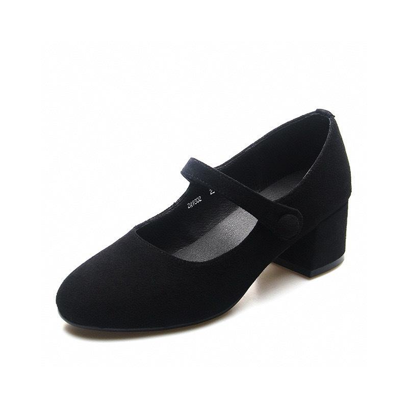 Black high heels women's spring and summer simple temperament one-word belt fashion shoes Mary Jane shallow mouth small single shoes