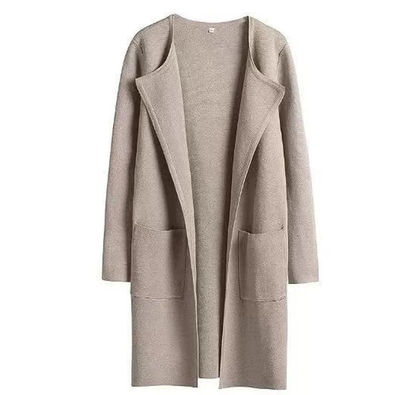 Woolen Coat Women Autumn Korean Fashion Casual Loose Women Coat Solid Color Button-Less Cardigan Coat