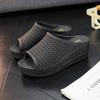 Cool Slippers Women Summer Slope Heel Thick Sole Wear Beach Shoes, Mesh Hollow Slippers Foreign Trade Wholesale
