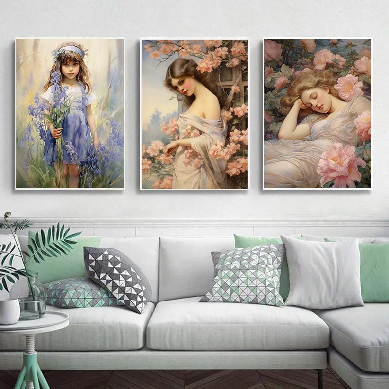 Little Girl Decoration Pictures Room Wall Art Canvas Painting Decor for Room Virgin Mary Interior Paintings Retro Decorative