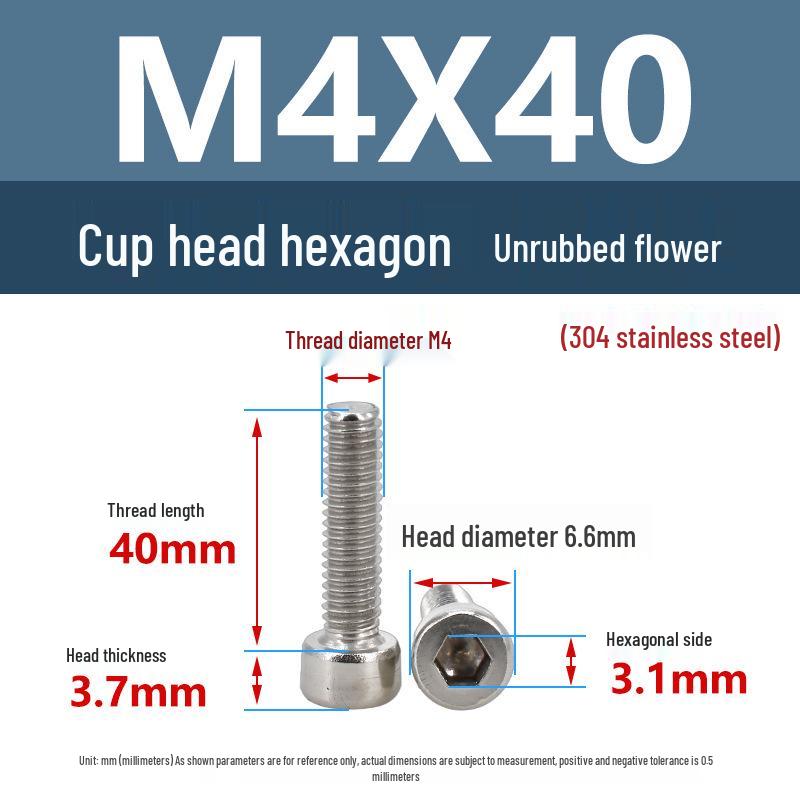 Yigu 304 Stainless Steel Socket Head Cap Screw, M2-M6 Cylindrical Head, Full Thread, Non-Knurled