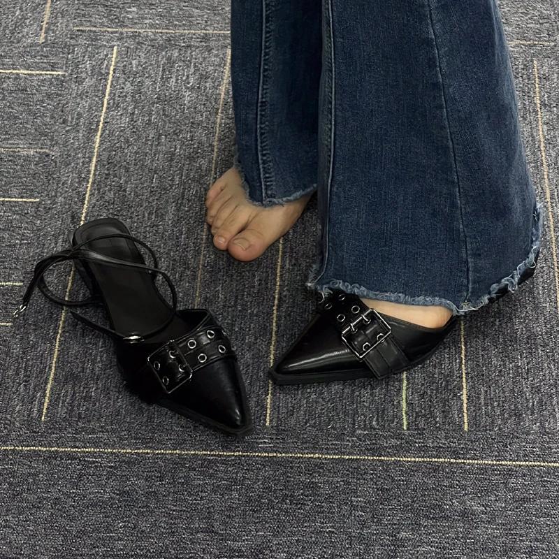 Pointed Toe Women's Sandals Elegant Chunky Shoes Mid Heels Slippers 2025 Summer Trend Pumps Flip Flops Dress Sandalias De Mujer