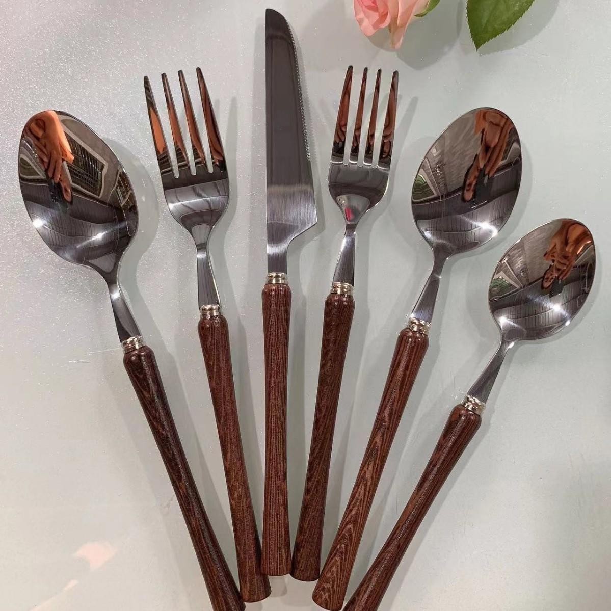 

304 нож и вилка ложка инс ветер деревянная ручка маленькая талия дерево куриного крыла ретро западная посуда ложка для мороженого десертная вилка для фруктов