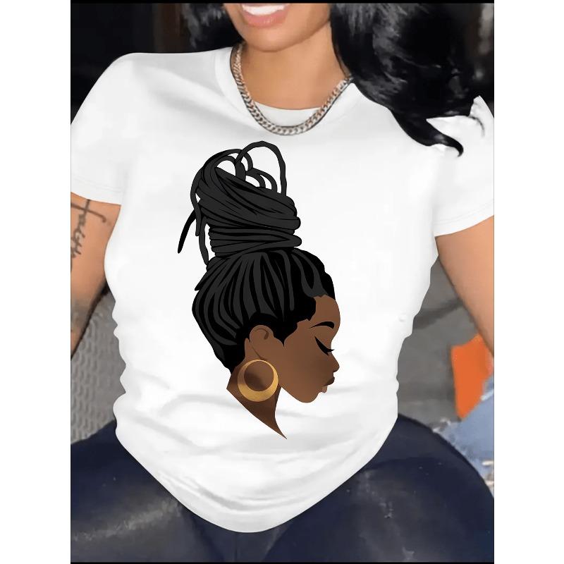 Womens Y2K Graphic T Shirt African Print Round Neck Short Sleeve Casual Streetwear Machine Washable Fit Tee