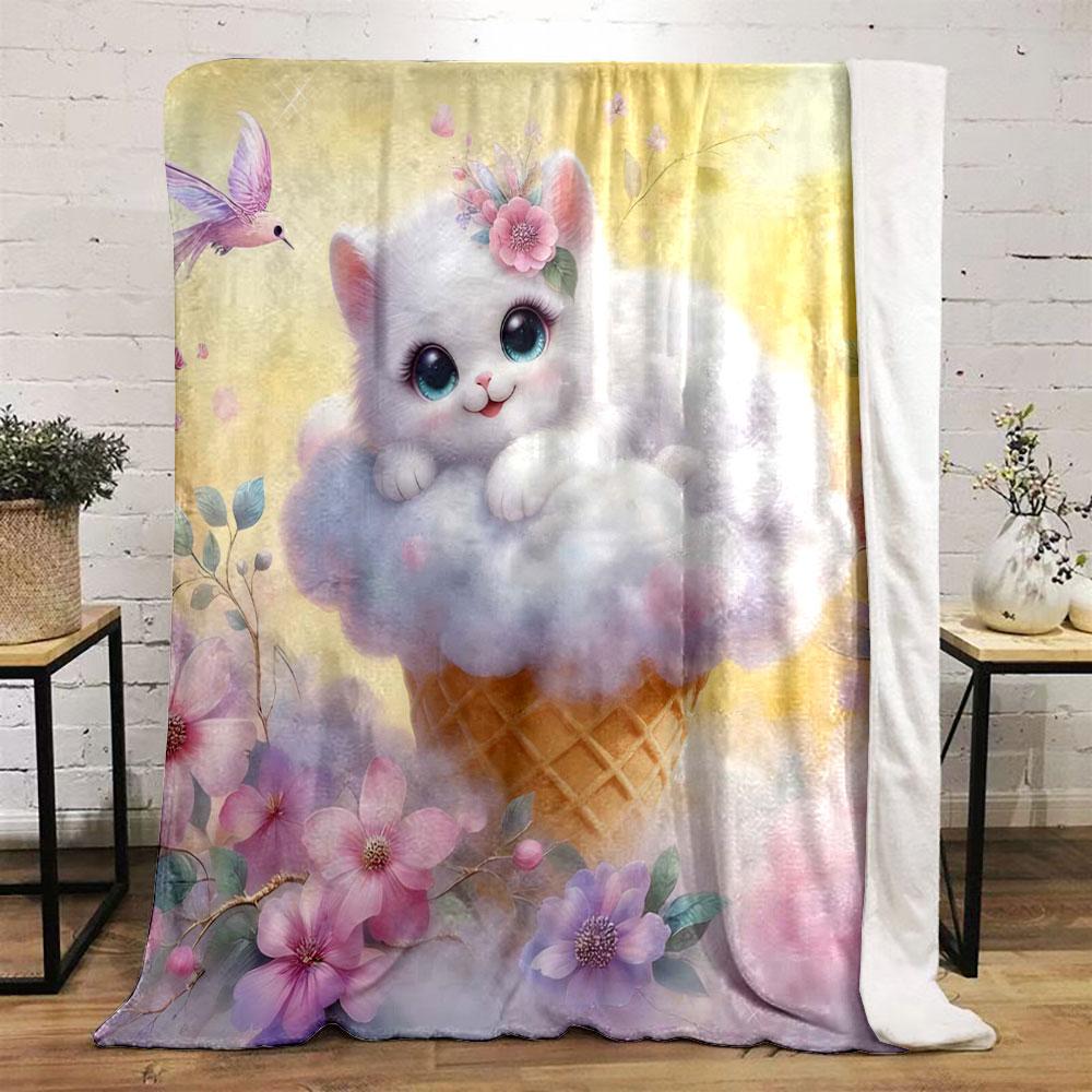 1PC Dreamy Flower Puppy Print Warm Comfortable Blanket Home Travel Camping for Adults and Kids Suitable for All Seasons