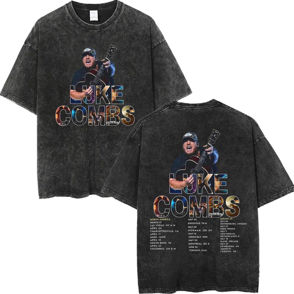 Vintage Washed Luke Combs Tour  Print Tshirt Men Women Summer Casual Fashion Tshirts High Quality Cotton Oversized T Shirt
