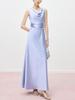 High-End Acetate Glossy Swing Collar Dress: Summer Socialite Style with Pleated Waist-Cinching and Luxe Texture.