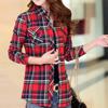 Spring Autumn Checkered Shirt Women's Cotton Long Sleeve Top Ladies Plaid Shirts Fashion Lapel Slim Tops