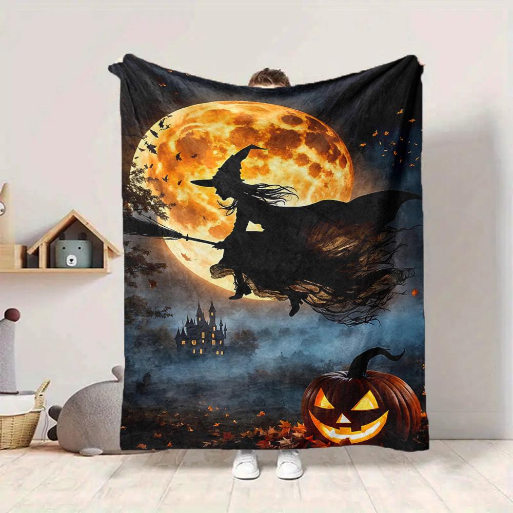 1pc Halloween Witch Print Blanket   Lightweight Flannel Throw Blanket For Sofa, Bed, Living Room, Office, Outdoor Travel, Camping