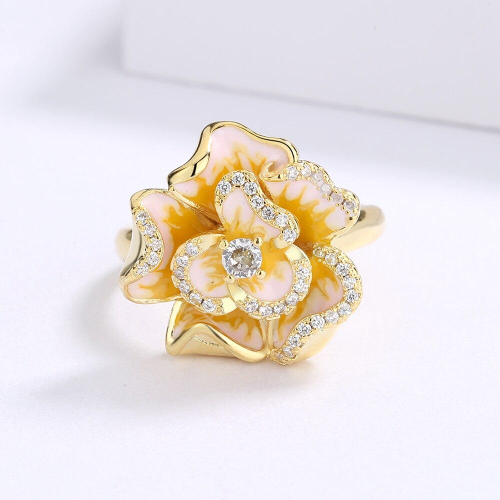 Bague classique en émail pour femmes, bijoux à fleurs jaunes, à la mode, bijoux de mariée, cadeau en émail époxy fait à la main