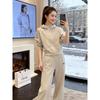 Chic Women's Apricot Hoodie & Jogger Set – 2026 Spring/Autumn European Slim Fit Fashion
