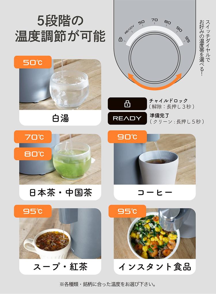 CB Japan Water Server Instant Water Boiler Szary 5-stopniowa regulacja temperatury Butelka PET Kompatybilny Flash Warmer Mlte