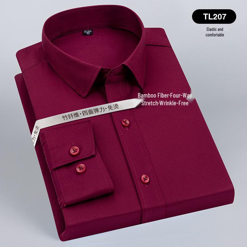 Men's Wrinkle-Resistant Polyester Stretch Long Sleeve Dress Shirt