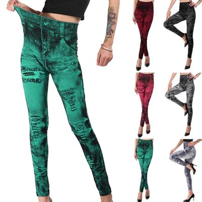 Sexy elastische Imitation Faux Jeans Leggings hohe Taille Hosen Fitness schlanke Leggins Sport Push-Up-Leggings für Frauen
