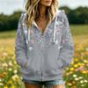 Women's Floral Print Casual Hooded Long Sleeve Jacket with and Pockets