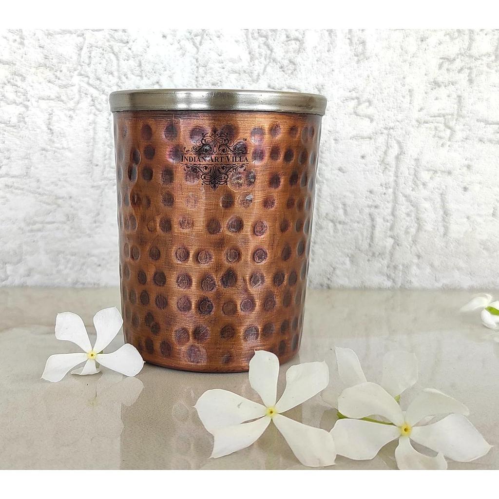 Pure Copper Drinkware Gift Set of 1 Jug & 6 Glass with Gift Box & Antique , Gifting Item for Diwali, Bithday & Parties, Jug-1.5 Litre & Glass-300 ML