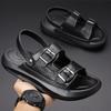 Fashion Buckle Designer Leather Sandals for Men Fashion Casual Outwear Sports Platform Beach Shoes Male Solid Color Slipper Shoe Man