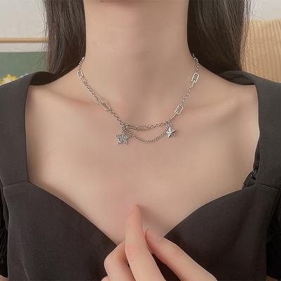 S925 Sterling Silver Short Diamond Star Necklace Temperament Light Luxury Design Clavicle Chain