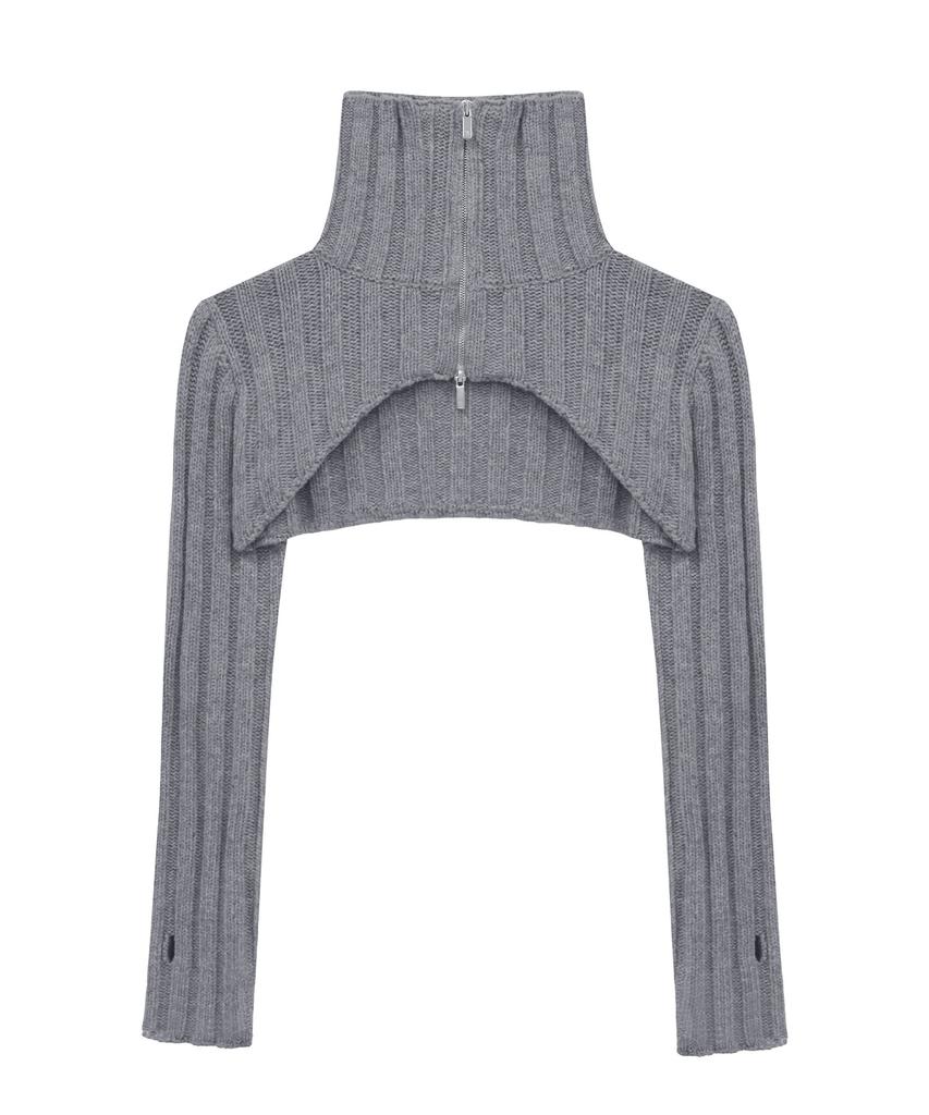 Teulimingbeodeu High-Neck Bolero Knit Zip-Up [ Gray ]