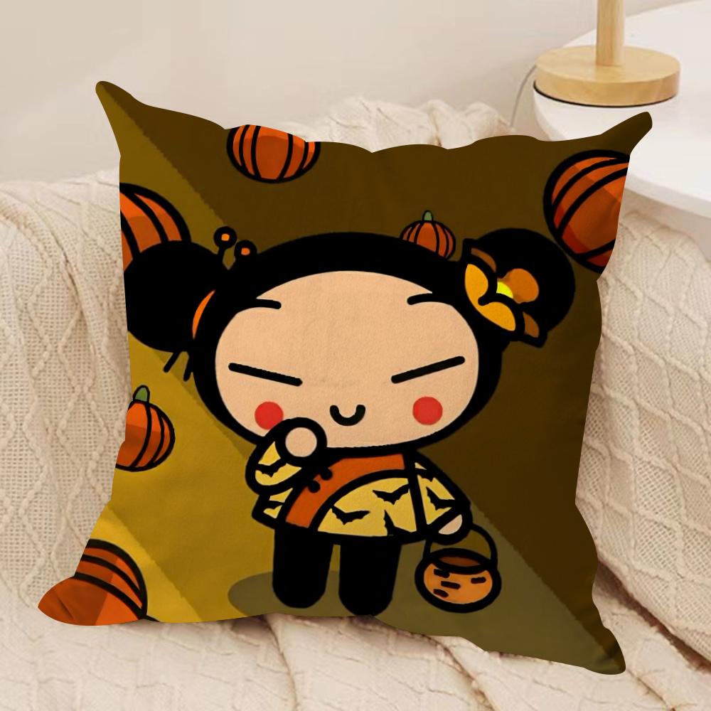 Kawaii P-Pucca Anime Cushion Cover Silky Short Plush Double-Sided Printed Pillow Case for Sofa All Seasons Home Decor Gift