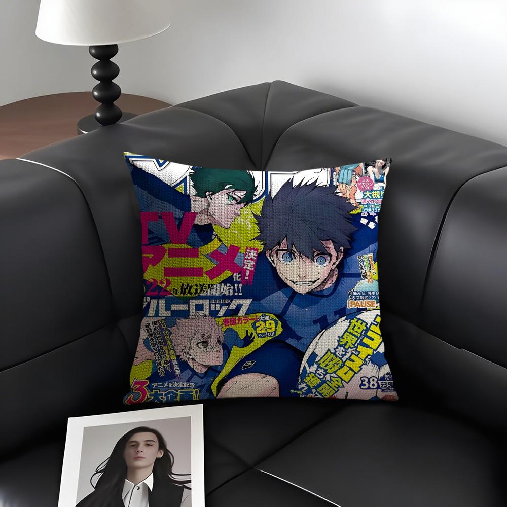 BBlue LockK Anime Cushion Cover Natural Linen Organic Fabric DoubleSided Printing Sofa Home Decor Gift Pillow Case