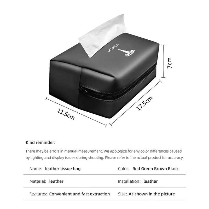 AAAIN1 Car Tissue Bag Leather Paper Towel Storage Box Accessories For Tesla Model-Y Model-3 Model-X Model-S Cybertruck Roadster SpaceX