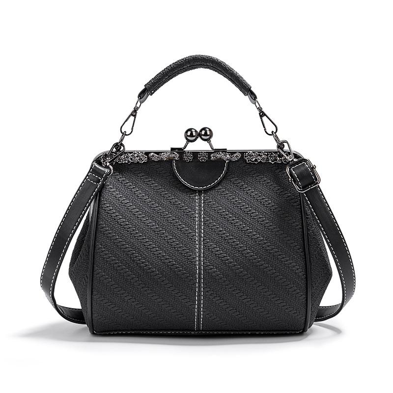 

Сумка новая однотонная женская сумка из искусственной кожи с ретро-зажимом, портативная женская сумка, простая сумка-мессенджер через плечо чёрный