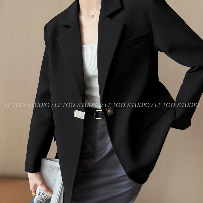 Women's Spring Cropped Blazer Spring Autumn Casual Oversized Short Suit Jacket