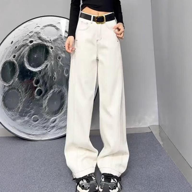 Women's High-Waisted Slimming Wide-Leg Jeans - 2025 Spring Casual Loose Straight-Leg Design