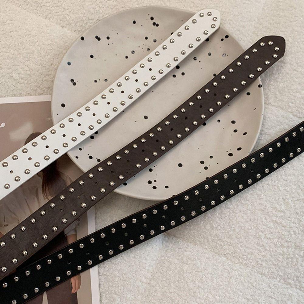 Alloy Buckle Y2K Belt Pu Leather Skinny Waist Straps Retro Bohemian Rivet Belt  Women