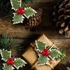 50/10Pcs Artificial Holly Berries With Green Leaves DIY Christmas Wreath Wedding Flower Gifts Xmas New Year Festival Decorations
