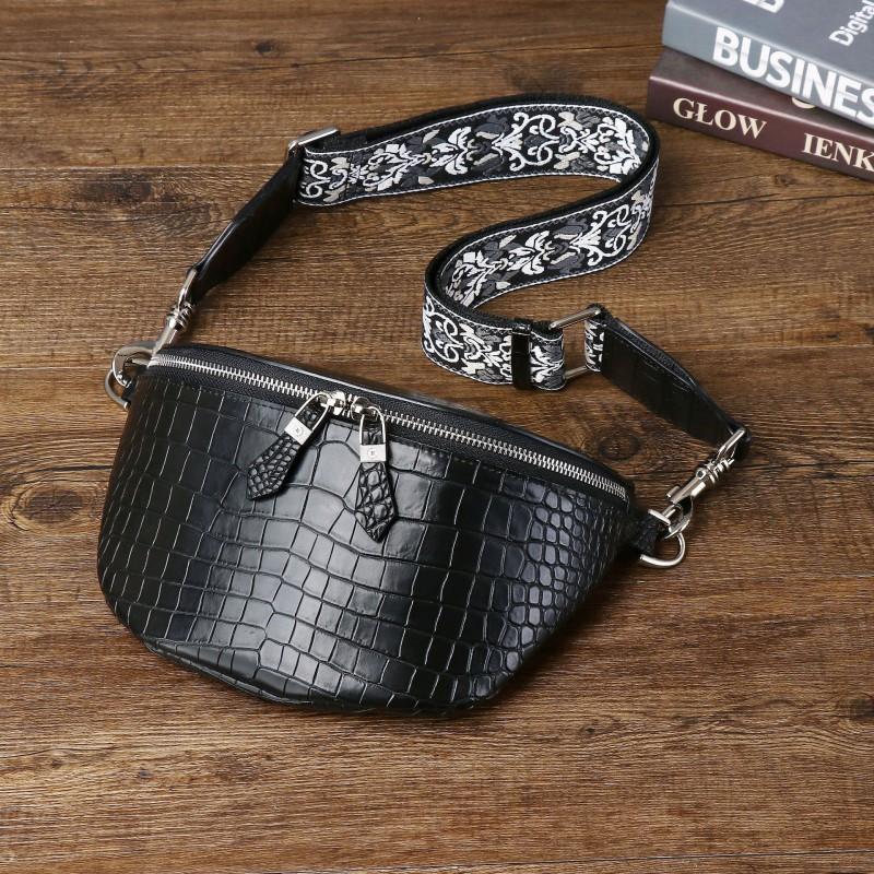 New Crocodile Belly Pattern Men s Waist Bag Classic Large Capacity Chest Diagonal Cross Outdoor Fashionable Trend 25x9x17 чёрный