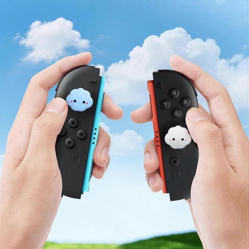 Thumb Grips Compatible with Nintendo Switch/OLED/Lite 4pcs Blue/White Cloud Design Silicone Joystick Caps, Cute and Comfortable Controller Stick Cove