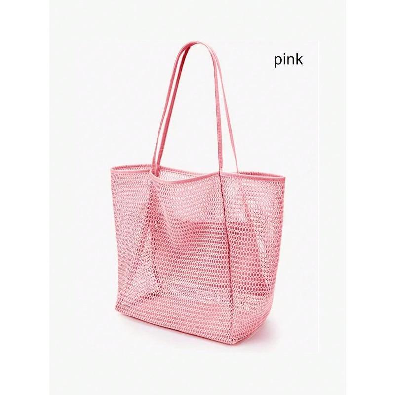 1pc Mesh Tote Bag, Cosmetic Bag, Casual Handbag, Foldable Women s Shoulder Bag Pink