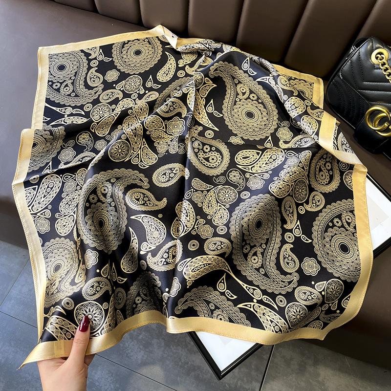 New black gold cashew flower Korean version of women s 70 small square scarf mulberry silk silk scarf thin silk silk scarf in stock 70*70cm