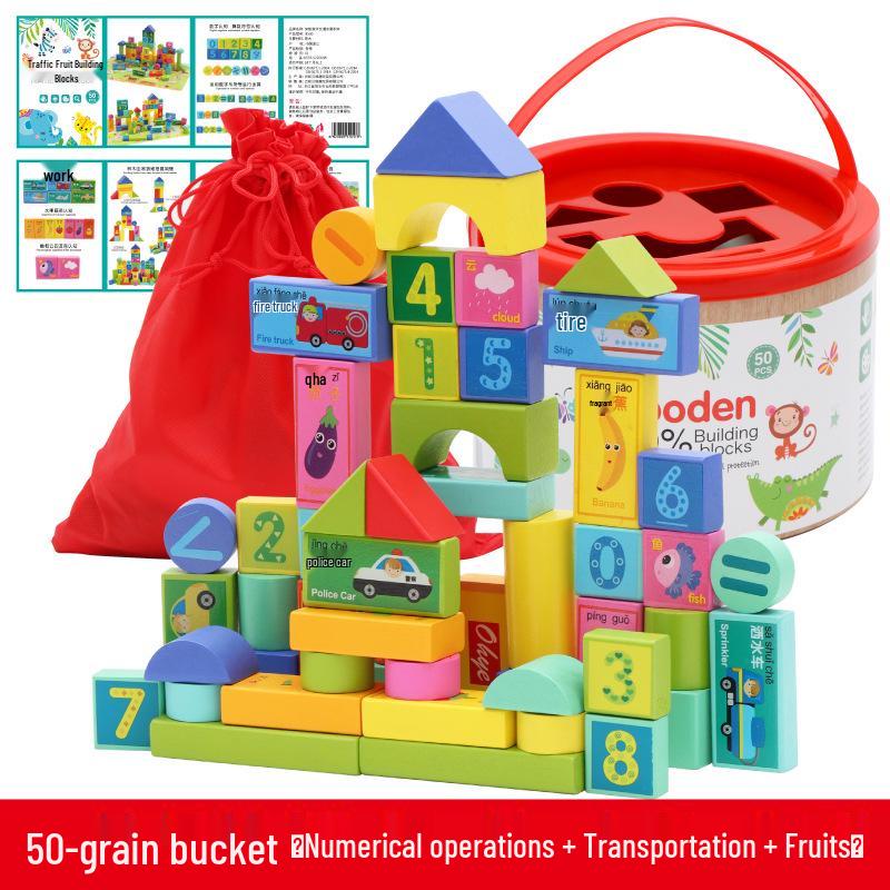 50-Piece Colorful Large-Particle Building Block Set for Kids: Stacking, Shape Building, Matching, Cognitive, Educational, Early Learning Toy