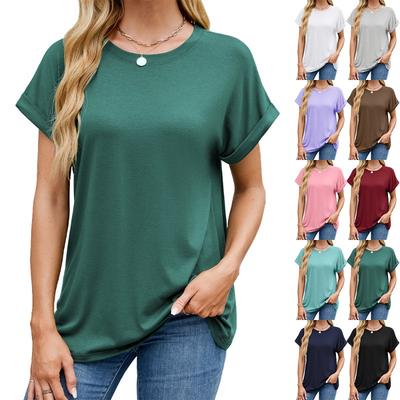 Spring and Summer New Solid Color Round Neck Loose Short-sleeved T-shirt Top Women