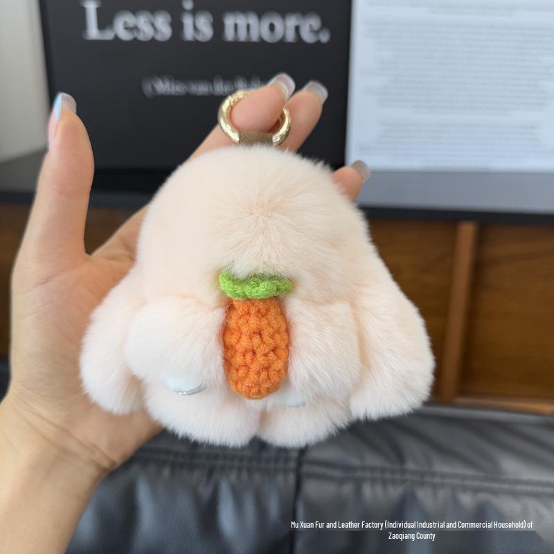 Rex Rabbit Fur Plush Toy Bag Keyring - Cute Handmade Rabbit Pendant
