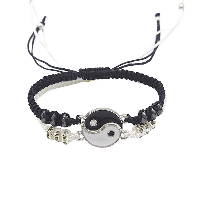 1Pcs Simple Tai Chi Bagua Black And White Yin And Yang Rope Braided Telescopic Adjustment Bracelet For Men And Women Coupl