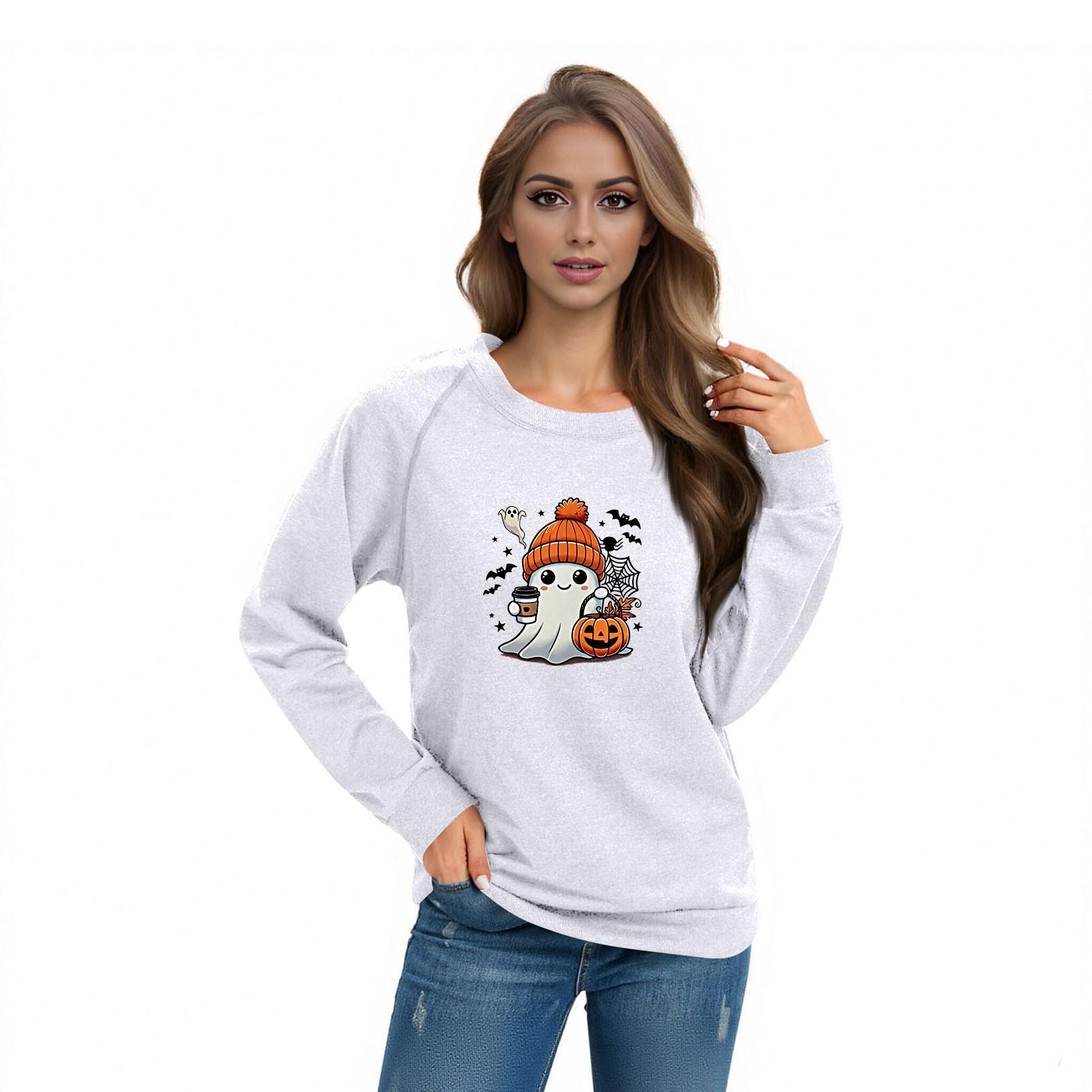 

Women s Casual Raglan O-neck Long Sleeve Halloween Print Top XXL бежевый