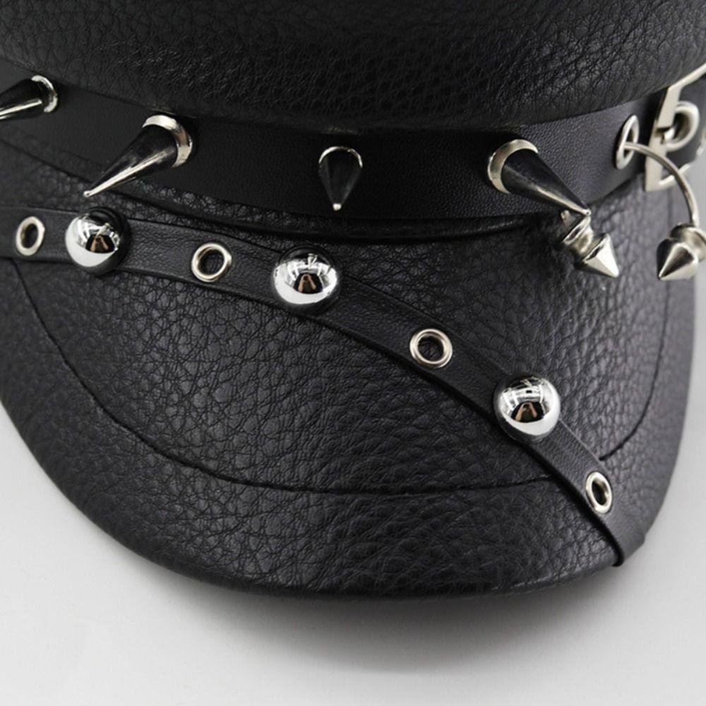 Trendy Black Women's Beret Pu Leather British Style Newsboy Cap Vintage Captain Caps Women's Accessories